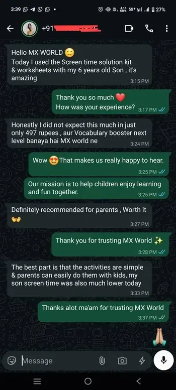 Real customer WhatsApp review - Screen Time Solution